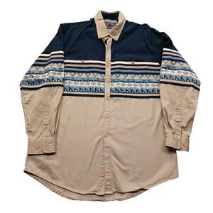 Vtg Spindle River Shirt Mens Lg Southwestern Two-tone Long Sleeve